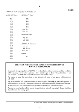 Update on the Effects of Covid-19 on the Delivery of Nautical Publications