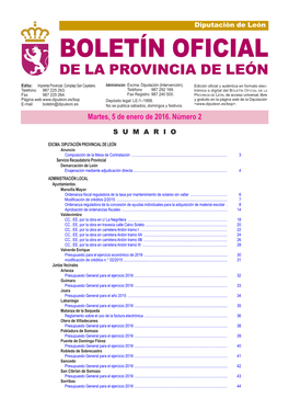 BOLETÍN OFICIAL DE LA PROVINCIA DE LEÓN Edita: Imprenta Provincial