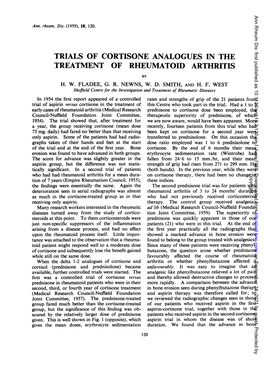 Trials of Cortisone Analogues in the Treatment of Rheumatoid Arthritis