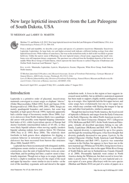 New Large Leptictid Insectivore from the Late Paleogene of South Dakota, USA