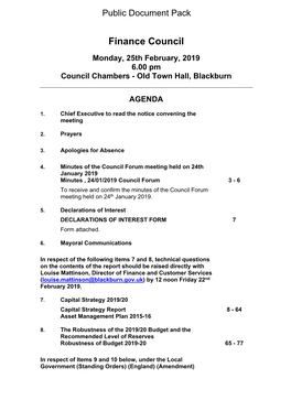 Agenda Document for Finance Council, 25/02/2019 18:00