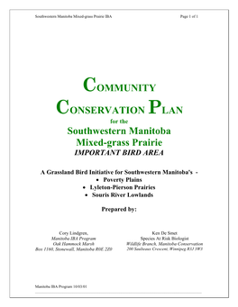 COMMUNITY CONSERVATION PLAN Southwestern Manitoba Mixed