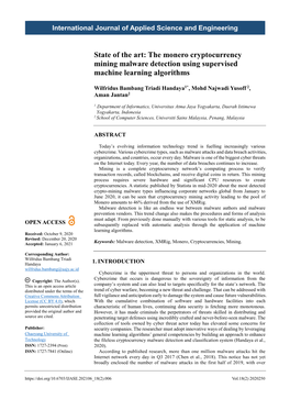 State of the Art: the Monero Cryptocurrency Mining Malware Detection Using Supervised Machine Learning Algorithms