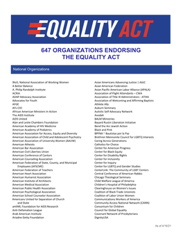Organizations Endorsing the Equality Act