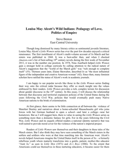 Louisa May Alcott's Wild Indians: Pedagogy of Love, Politics of Empire