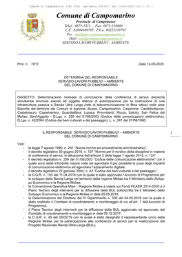 Comune Di Campomarino (CB) Prot Partenza 0007817 Del 12-05-2020 Cat 1 Cl 1