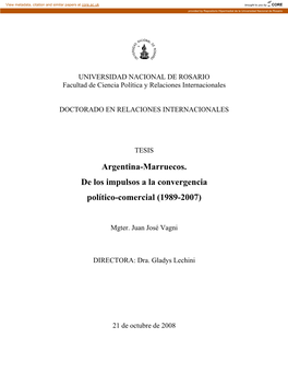 Argentina-Marruecos. De Los Impulsos a La Convergencia Político-Comercial (1989-2007)