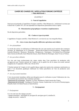 Cahier Des Charges De L'appellation D'origine Contrôlée Haut-Montravel