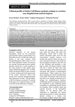 Clinical Profile of Sickle Cell Disease Patients Coming to a Tertiary Care Hospital from Central Gujarat