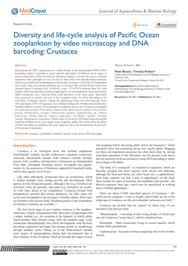 Diversity and Life-Cycle Analysis of Pacific Ocean Zooplankton by Video Microscopy and DNA Barcoding: Crustacea