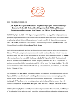 CCS Rights Management Launches Neighbouring Rights Division And