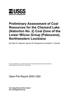 Coal Zone of the Lower Wilcox Group (Paleocene), Northwestern Louisiana