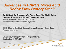 Advances in PNNL's Mixed Acid Redox Flow Battery Stack
