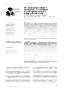 Phenolic Compounds and Antimicrobial Properties of Begonia Grandis Dryand