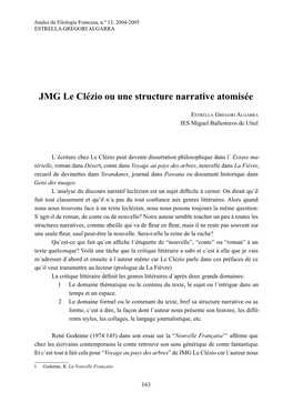 JMG Le Clézio Ou Une Structure Narrative Atomisée