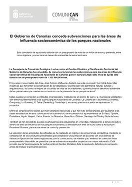 El Gobierno De Canarias Concede Subvenciones Para Las Áreas De Influencia Socioeconómica De Los Parques Nacionales