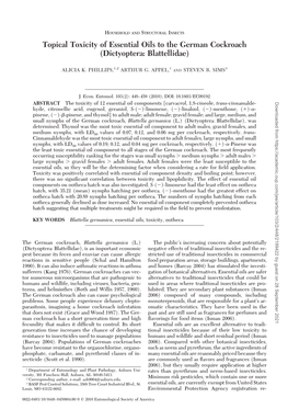 Topical Toxicity of Essential Oils to the German Cockroach (Dictyoptera: Blattellidae)