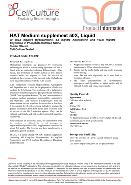 HAT Medium Supplement 50X, Liquid