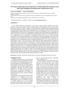 Prevalence and Long Term Trend of Liver Fluke Infections in Sheep, Goats and Cattle Slaughtered in Khuzestan, Southwestern Iran