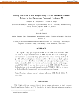 Timing Behavior of the Magnetically Active Rotation-Powered Pulsar in the Supernova Remnant Kesteven 75