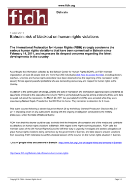 Bahrain: Risk of Blackout on Human Rights Violations