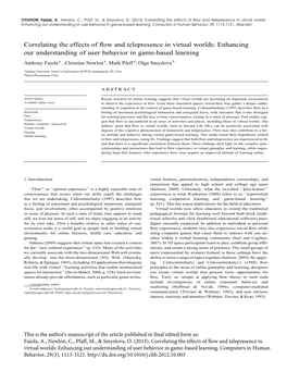 Correlating the Effects of Flow and Telepresence in Virtual Worlds: Enhancing Our Understanding of User Behavior in Game-Based Learning