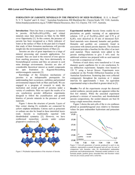 Formation of Jarosite Minerals in the Presence of Seed Material H