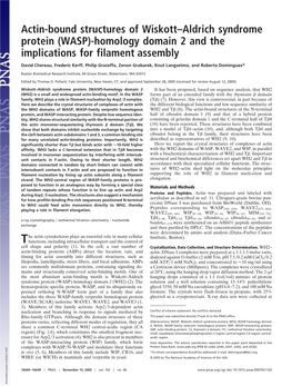 Actin-Bound Structures of Wiskott–Aldrich Syndrome Protein (WASP)-Homology Domain 2 and the Implications for Filament Assembly