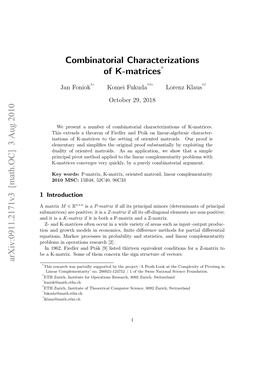 Combinatorial Characterizations of K-Matrices