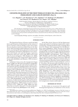 CRYOSTRATIGRAPHY of the FIRST TERRACE in BELY ISLAND, KARA SEA: PERMAFROST and CLIMATE HISTORY (Part 3) E.A