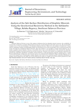 Journal of Geoscience, Engineering, Environment, and Technology Analysis of the Sub-Surface Distribution of Graphite Minerals U