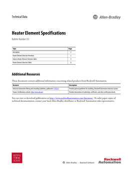 Heater Element Specifications Bulletin Number 592