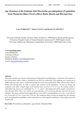 Age Structure of the Endemic Fish Phoxinellus Pseudalepidotus (Cyprinidae) from Mostarsko Blato (Neretva River Basin, Bosnia and Herzegovina)