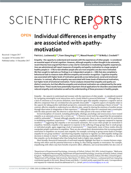 Individual Differences in Empathy Are Associated with Apathy-Motivation
