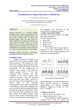 Classifications for Gingival Recession: a Mini Review