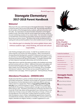 2017-2018 Parent Handbook Welcome! Welcome to the 2017-2018 School Year at Stonegate Elementary! Stonegate Is a School Focused on the Success of the Whole Child