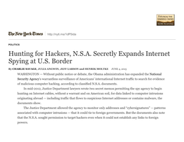 Hunting for Hackers, N.S.A. Secretly Expands Internet Spying at U.S. Border - Nytimes.Com