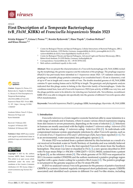 First Description of a Temperate Bacteriophage (Vb Fhim KIRK) of Francisella Hispaniensis Strain 3523