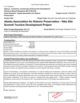 Alaska Association for Historic Preservation - Nike Site Summit Tourism Development Project