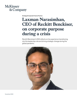 Laxman Narasimhan, CEO of Reckitt Benckiser, on Corporate Purpose During a Crisis