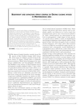 Biodiversity and Extinction Versus Control of Oestrid Causing Myiasis in Mediterranean Area Otranto D.* & Colwell D.D.**