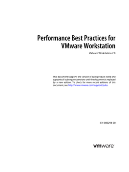 Performance Best Practices for Vmware Workstation Vmware Workstation 7.0