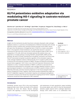 KLF14 Potentiates Oxidative Adaptation Via Modulating HO-1 Signaling in Castrate-Resistant Prostate Cancer