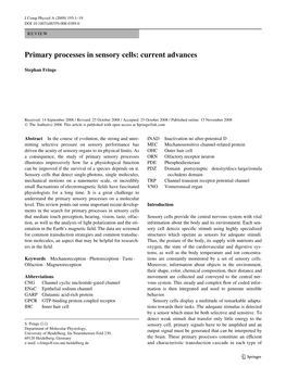 Primary Processes in Sensory Cells: Current Advances