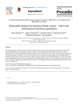 Renewable Energies for Graciosa Island, Azores ￃﾢￂﾀￂﾓ Life Cycle