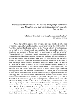 Islandscapes Under Question: the Maltese Archipelago, Pantelleria and Marettimo and Their Contexts in Classical Antiquity