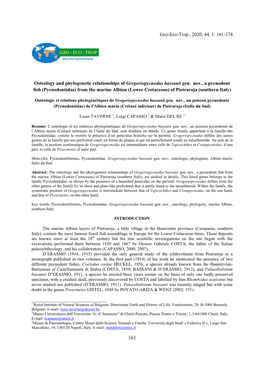 Geo-Eco-Trop., 2020, 44, 1: 161-174 Osteology and Phylogenetic Relationships of Gregoriopycnodus Bassanii Gen. Nov., a Pycnodon