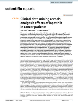 Clinical Data Mining Reveals Analgesic Effects of Lapatinib in Cancer Patients