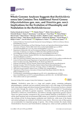Whole Genome Analyses Suggests That Burkholderia Sensu Lato Contains Two Additional Novel Genera (Mycetohabitans Gen