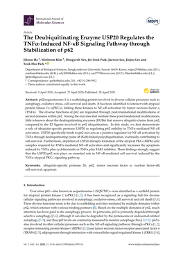 The Deubiquitinating Enzyme USP20 Regulates the Tnfα-Induced NF-Κb Signaling Pathway Through Stabilization of P62